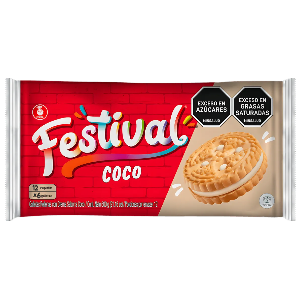 Paquet de Biscuits coco FESTIVAL, biscuits croquants à la crème de coco, goût tropical, idéal pour l'épicerie sucrée et les goûters exotiques.